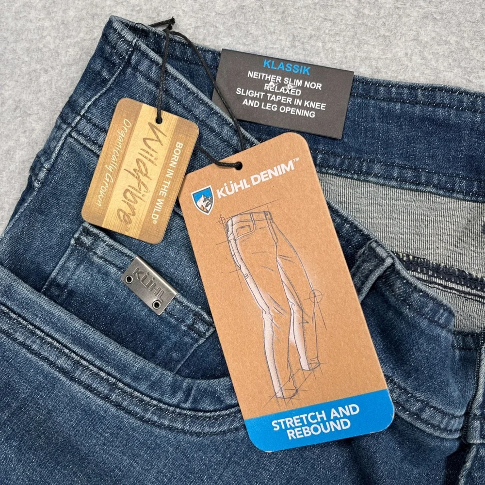 NEW KUHL Denim Klassik Fit Jeans Mens 35x34 Blue Medium Wash Stretch Zip 5200